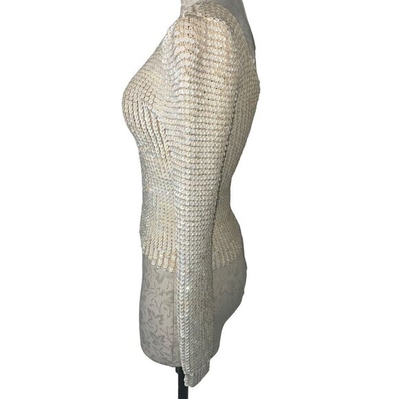 Sequin Vintage Womens Sweater Size Small Cream Knit Long Sleeve Scoop Neck - Picture 2 of 11